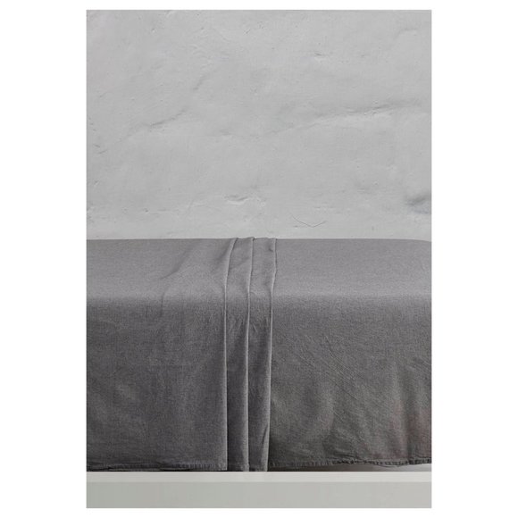 Chambray 100% Cotton Charcoal Washed Yarn-Dyed Flat Sheet - Picture 2 of 3